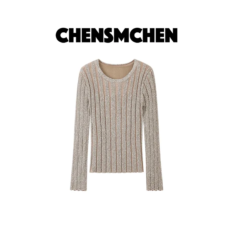 CHENSMCHEN 设计感时尚亮片针织衫女气质显瘦百搭打底衫CSM8781LC