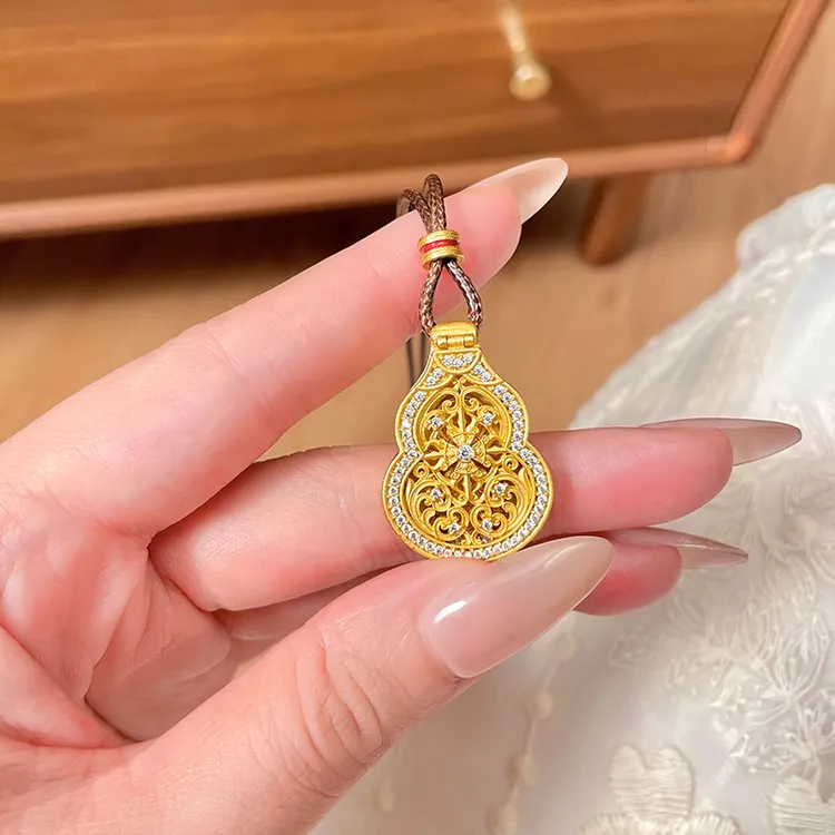 吊坠足银珐琅 「翻盖葫芦」足银999.9葫芦编绳描金吊坠镀金吊坠项链
