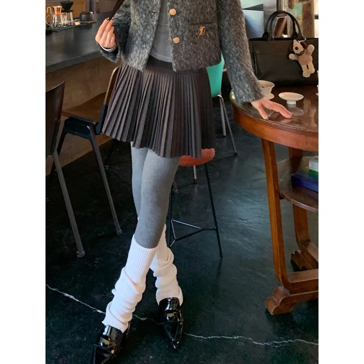【杏仁奶霜半身裙】秋季伯克利学院风百褶A字中腰半身裙253V3514#