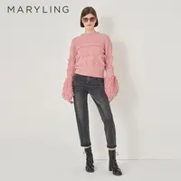 MARYLING玛俪琳冬季新品樱花粉色圆领针织套头衫A1DHW03350