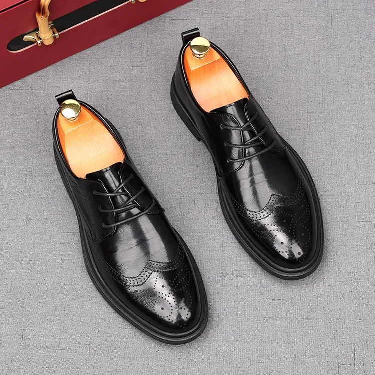 冰雨飞雕花皮鞋男商务正装上班工作西装男鞋内增男士真皮休闲皮鞋