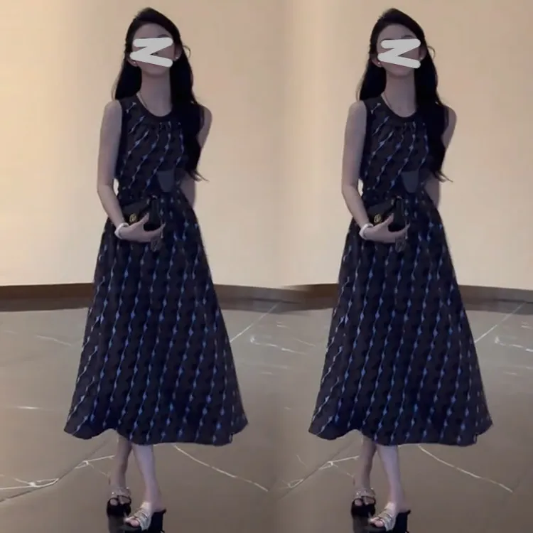 【有运费险】法式复古印花收腰系带长裙女2025夏季新款无袖连衣裙