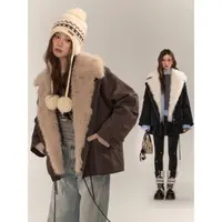 love asgony可拆卸仿皮草外套女冬百搭加厚保暖实用主义工装大衣