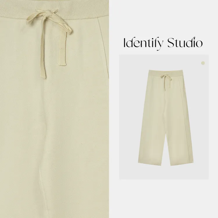IDENTIFY秋季新款休闲百搭纯色抽绳高腰裤子25AWg926144