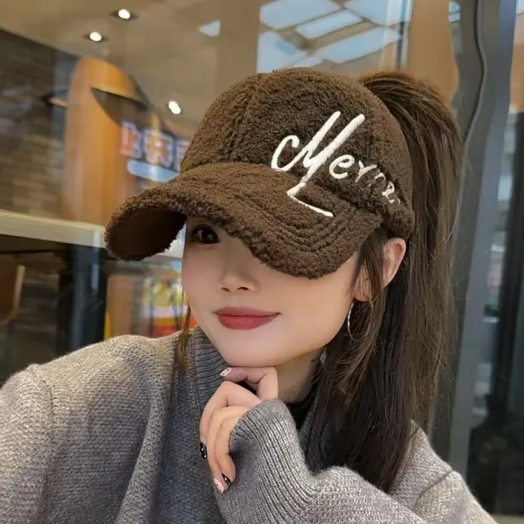 韩版加大加宽保暖空顶鸭舌帽女可扎高马尾大头围时尚百搭棒球帽hh