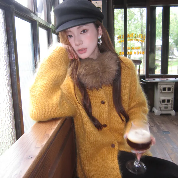 【温润橙汁】RAREZZ定染阳光橘色山羊毛混纺基础毛衣开衫