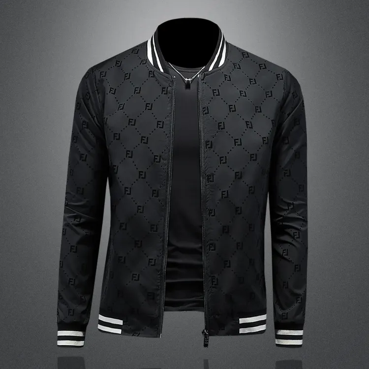 欧洲站春季新款男士修身立领夹克帅气百搭外套潮流植绒高级感设计