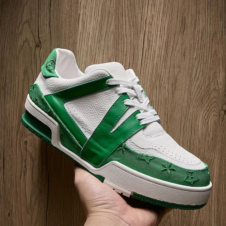 欧洲站秋季新款男鞋真皮百搭绿色拼接运动休闲鞋潮牌奢侈手工板鞋