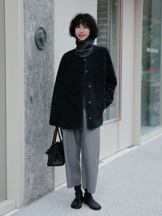 TT设计师【入鹤归画】高级感极简百搭时尚颗粒羊毛外套女TT191334