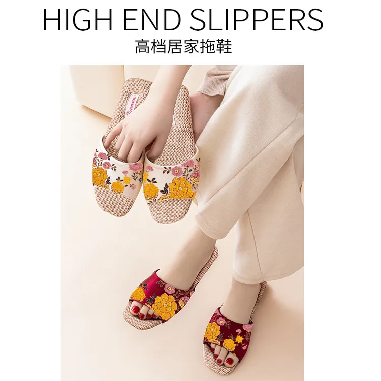 亚麻拖鞋女新款露趾透气吸汗防臭居家室内牛筋底中国风凉拖夏季