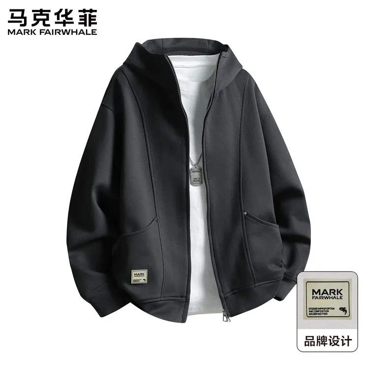 马克华菲美式潮牌纯色卫衣男士2025秋季新款宽松百搭连帽休闲上衣
