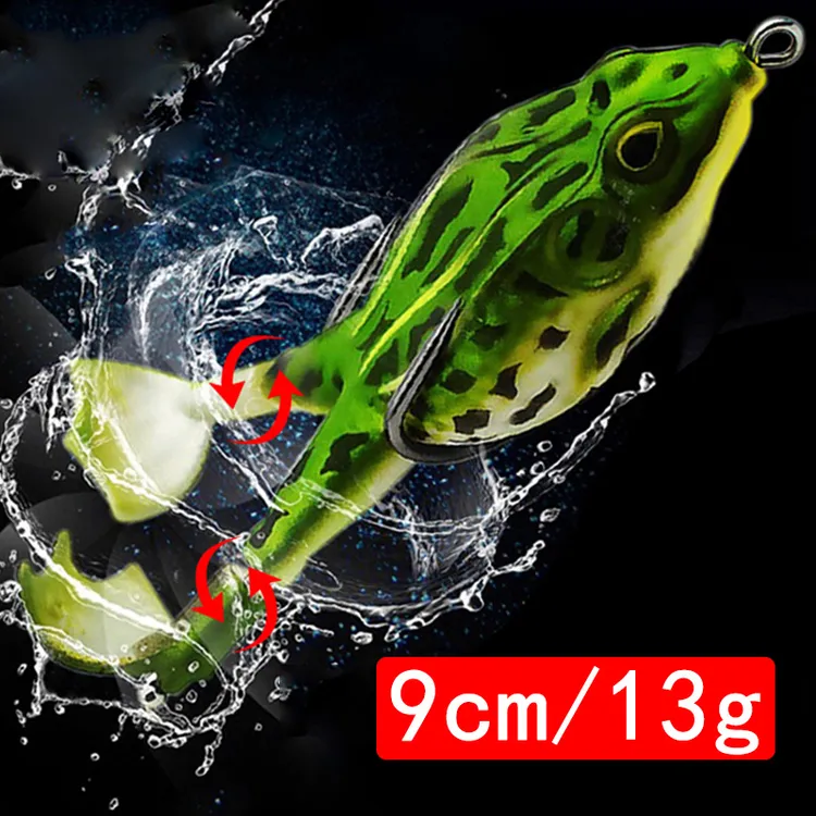 9cm/13g浮水旋转仿真雷蛙水面系拖拉机鱼饵双钩硅胶路亚软蛙饵
