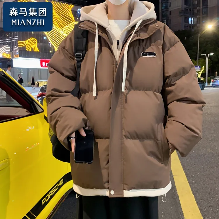 新款秋冬外套加厚港风棉衣宽松男士冬季保暖潮牌假两件棉服袄
