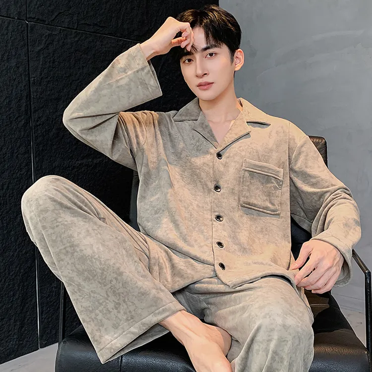 海岛绒男士家居服睡衣秋冬季珊瑚绒加厚加绒居家服2025新款套装冬