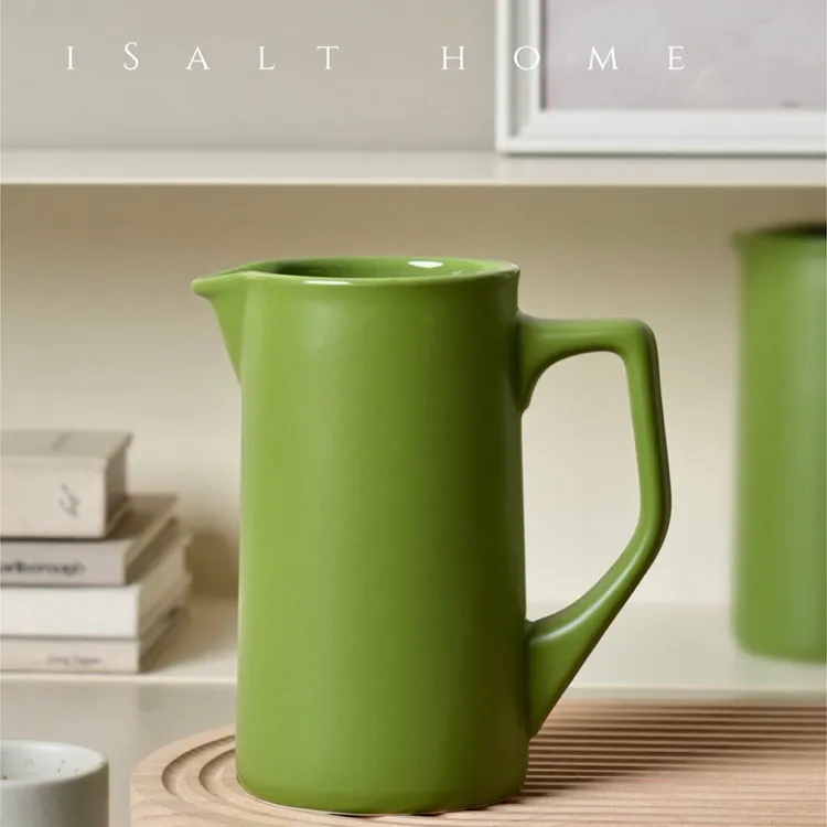 复古牛油果绿陶瓷花瓶/水器玄关客厅酒店样板房软装饰品花瓶ins风