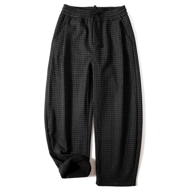 Enbi Simcotton加绒加厚格子休闲裤男裤宽松慵懒松弛感直筒阔腿裤