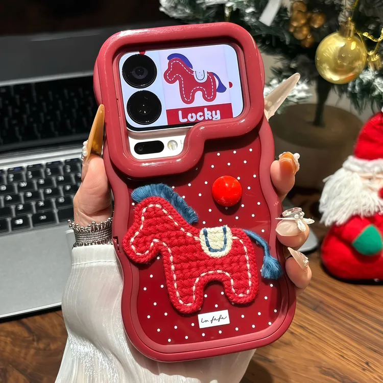 波点刺绣小马双支架适用苹果17/16promax手机壳华为vivoppo小米15