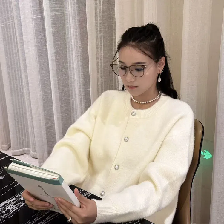 秋季慵懒风针织衫开衫圆领外套重磅毛衣高级软糯AB1095