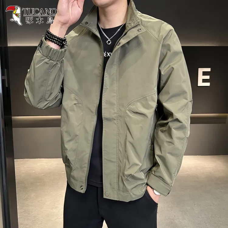 啄木鸟春秋季新款青年休闲潮流时尚外套男士潮牌立领宽松百搭夹克