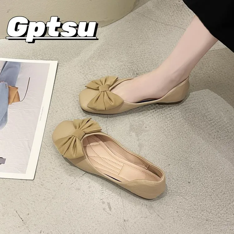 GPTSu上班豆豆鞋子女配裙子春夏新款平底不累脚单鞋软底浅口瓢鞋