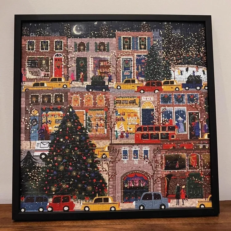 冬灯拼图相框圣诞冬日灯火拼图相框画框挂墙装裱外框正方形相框画
