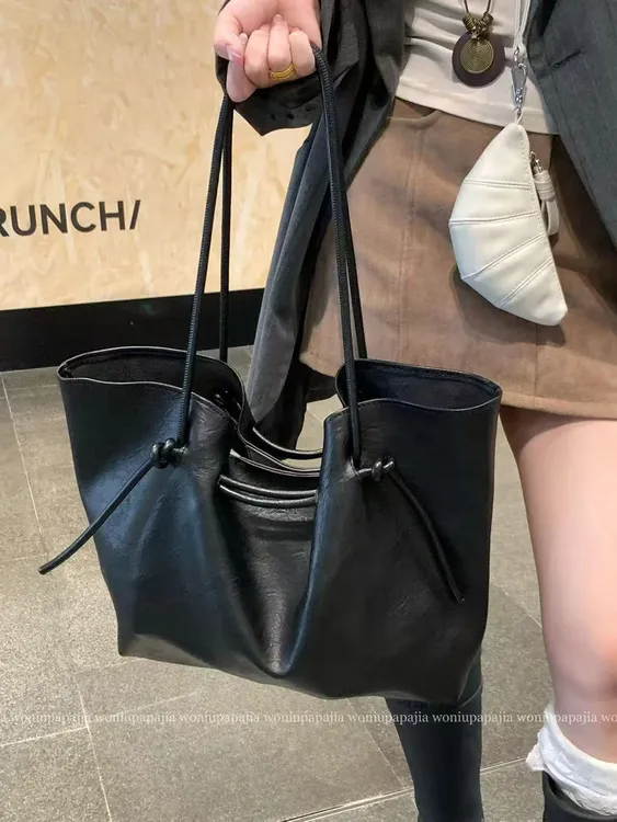 高级感复古绑带托特包女2025秋冬大容量PU皮质单肩包时尚手提包包