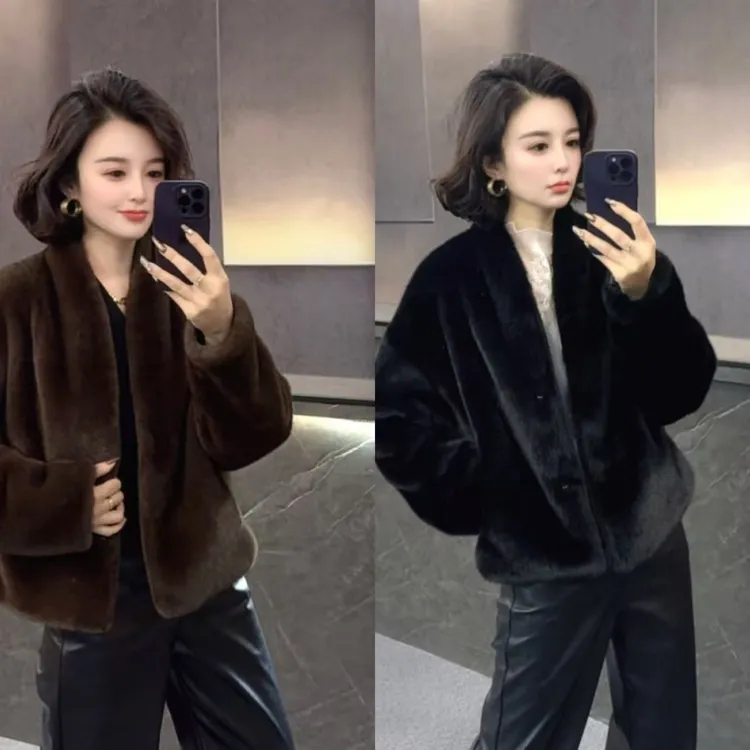 【贾小姐高定】时尚短款休闲冬季貂毛外套1817秋冬加厚韩版女款气质