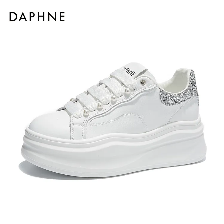 Daphne/达芙妮经典亮钻休闲鞋2025秋冬新款时尚厚底增高小白鞋女