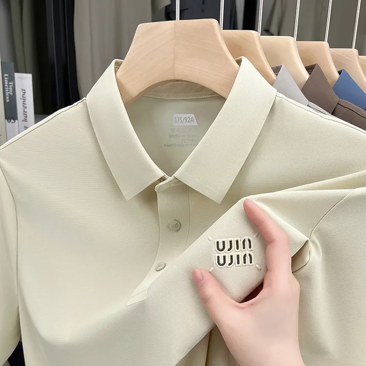 男士夏季字母Polo衫短袖轻奢男装纯色宽松薄款潮流