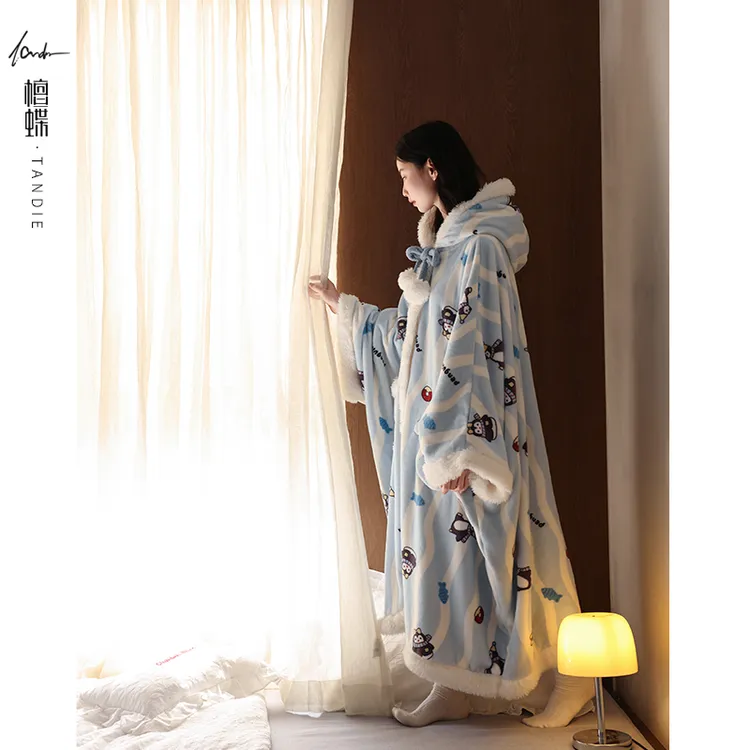 檀蝶【法兰绒】斗篷睡衣女款2025新款秋冬睡衣女加绒少女可爱风睡衣