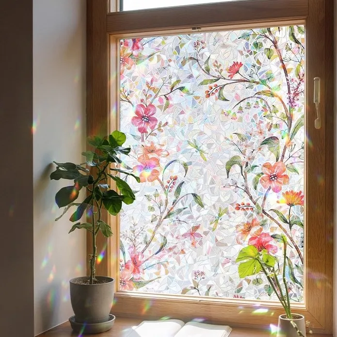 彩虹格桑花窗户贴纸装饰彩色厨房玻璃贴膜客厅阳台隐私防窥窗花贴