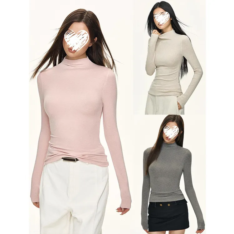 Miss sumeyY4052自制弹力保暖加绒加厚打底衫冬内搭修身长袖上衣