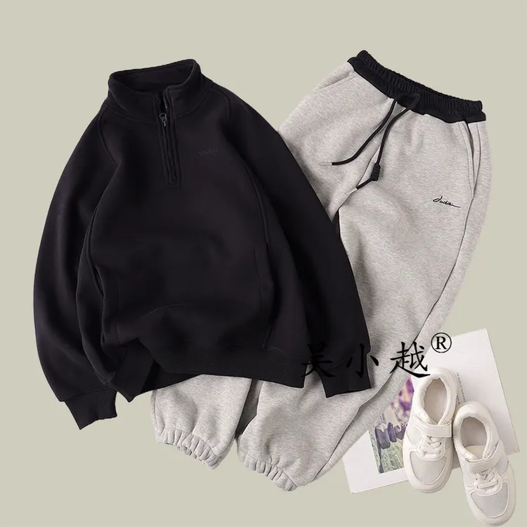 吴小越w1664男童加绒卫衣秋冬新款韩版宽松儿童上衣男孩冬装潮牌