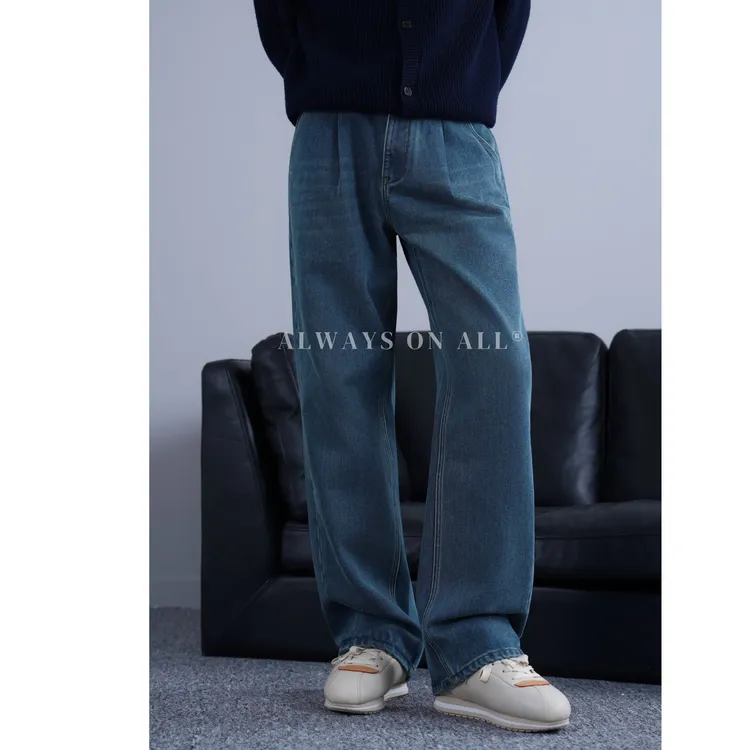 ALWAYSONALL·秋冬新款大王家厚款松紧腰直筒微宽松牛仔裤AOA25041