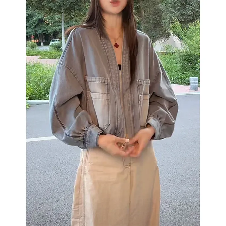 轻奢浪漫韩版休闲设计百搭新款2025早秋感显瘦拼接时尚皮外套牛仔