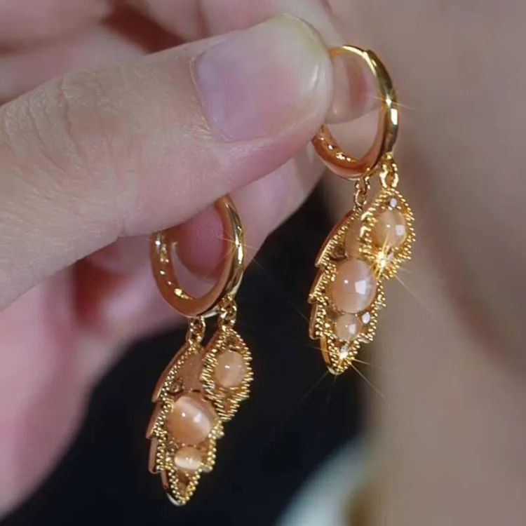 铜合金耳饰 轻奢气质喵喵石叶子耳扣小众设计时尚耳环百搭耳饰女