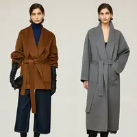 开间黑标/意大利奢贵Piacenza羊绒羊毛手工双面呢ROW系带浴袍大衣