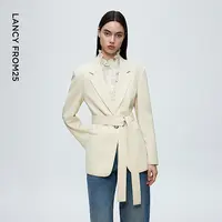 朗姿羊毛气质西装外套百搭别致复古风时尚通勤西服2025年冬季新款