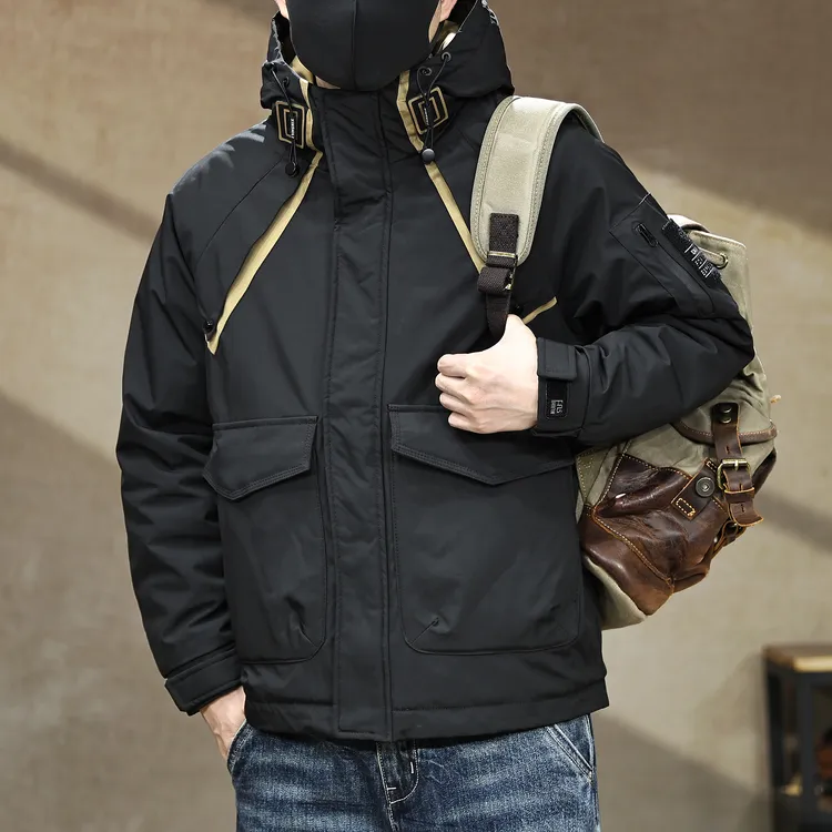 美式高端拼接连帽冲锋棉衣外套男冬季户外保暖防寒复古休闲棉服潮