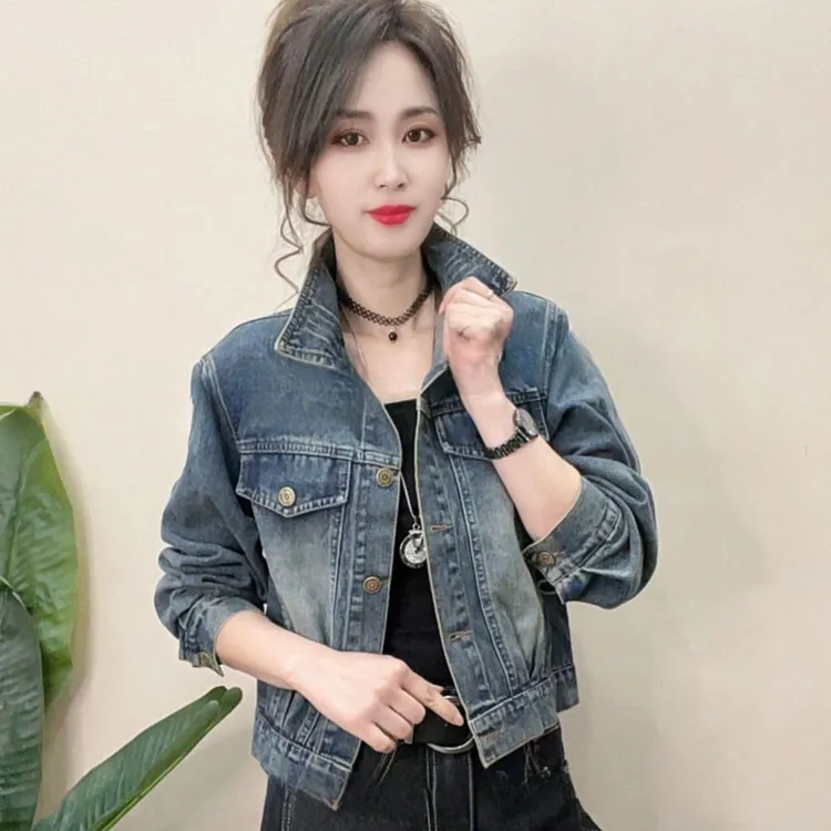 2025新款小个子春秋宽松高腰女士牛仔外套短外套短款复古修身显瘦
