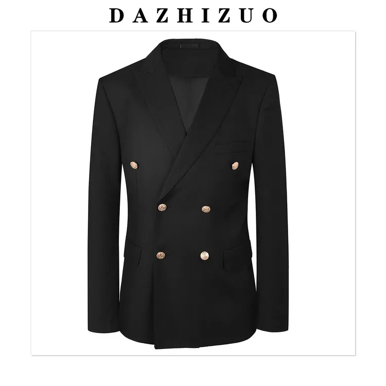黑色男士轻奢西服修身布雷泽韩版修身双排扣西装外套男 XZ217