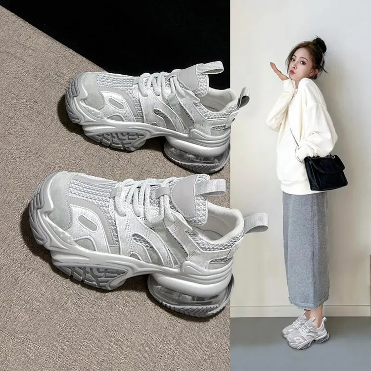  网面老爹鞋女2025秋季新款圆头松糕厚底时尚百搭休闲运动鞋潮