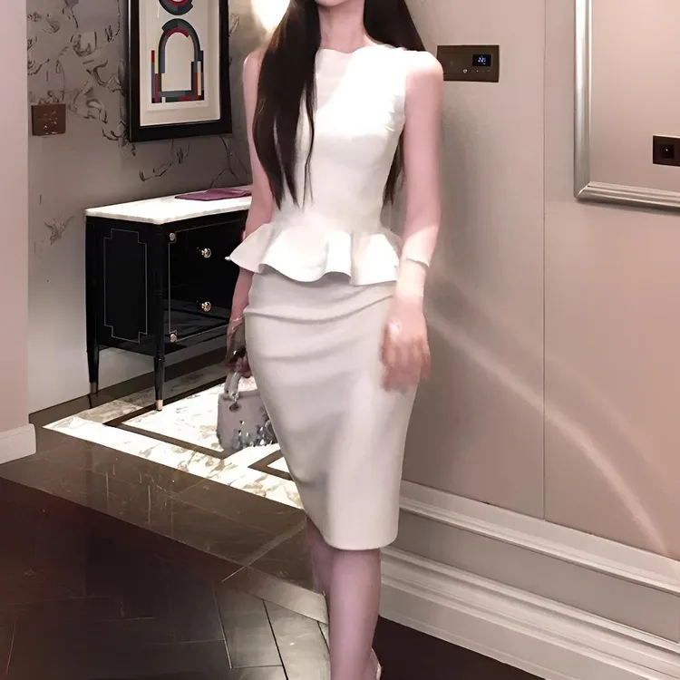 律政佳人时尚气质修身荷叶边包臀套装韩风女人味收腰包臀绷带裙