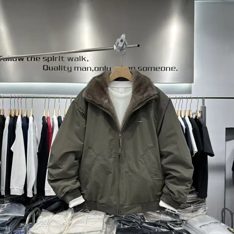 秋冬新款男士双面穿座山雕外套美式复古潮流休闲翻领棉衣