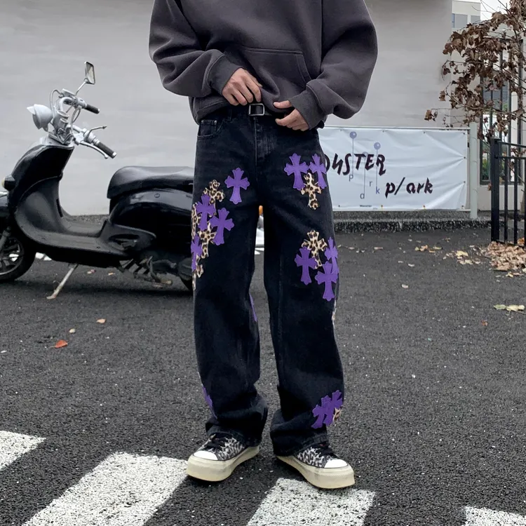 牛仔裤直筒秋冬裤子水洗无弹力皮标美式休闲四季通用复古微弹长裤