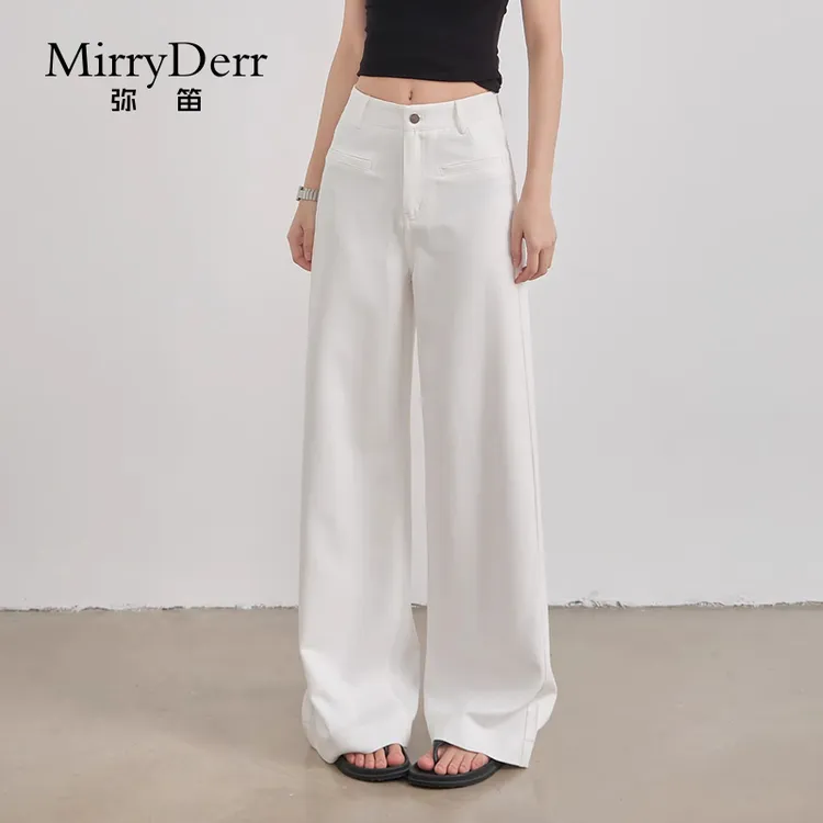 MirryDerr/弥笛冰丝凉感阔腿牛仔裤女2025夏季新款高腰垂感直筒裤