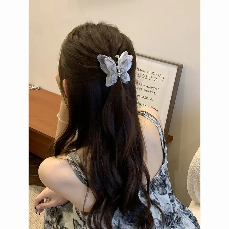 半披发抓夹超仙立体水墨蝴蝶抓夹花朵2025新款高级感中发夹后脑勺