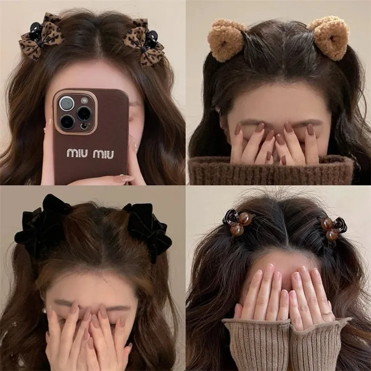 蝴蝶结抓夹豹纹公主头侧边小夹子前额刘海夹发夹高级