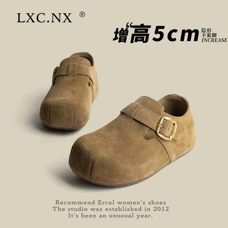 厚底全包勃肯鞋女2025新款冬季单鞋增高女鞋棕色复古一脚蹬鞋子