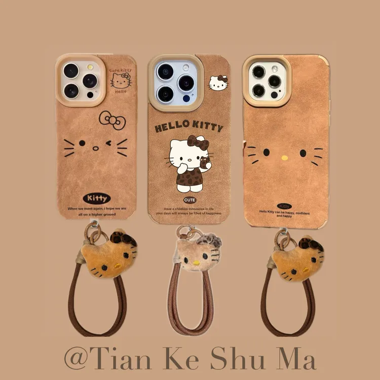 秋冬日韩kt猫立体蝴蝶结西高地适用苹果/华为小米翻毛皮手机壳